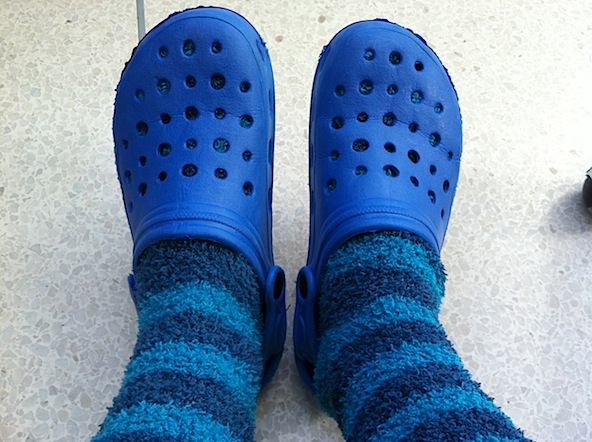 fuzzy socks and crocs